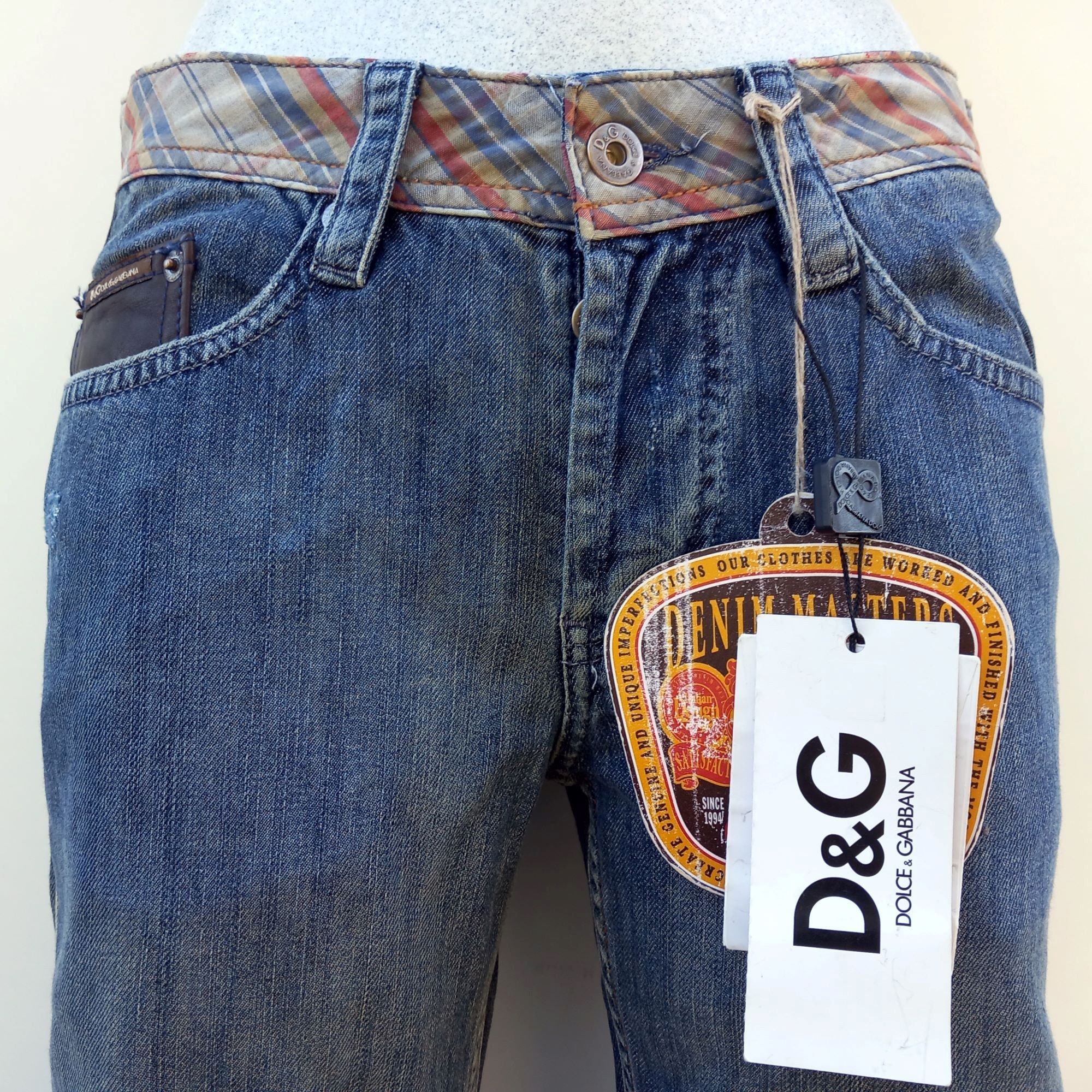 DOLCE & GABBANA - Jeans, Vintage Denim Pants With Leather Trim. - Etsy