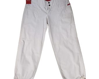 Vintage 27 28 Waist White Chino Pant | Unisex High Waist 60s
