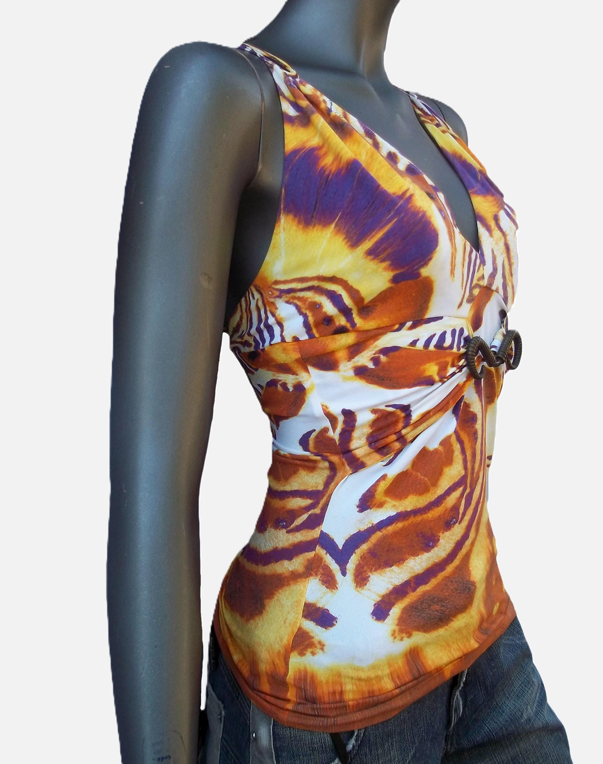 Vintage Patterned Top Roberto Cavalli, Womens Top With Metal