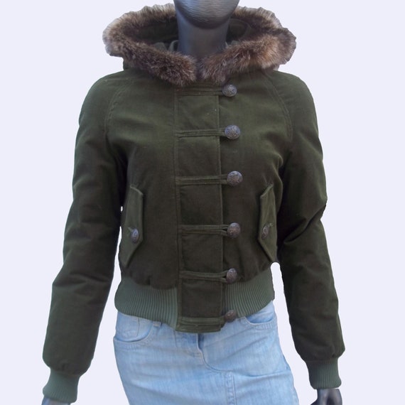 Vintage Dolce Gabbana Women's Jacket, Real Fur Hooded Parka, D&G