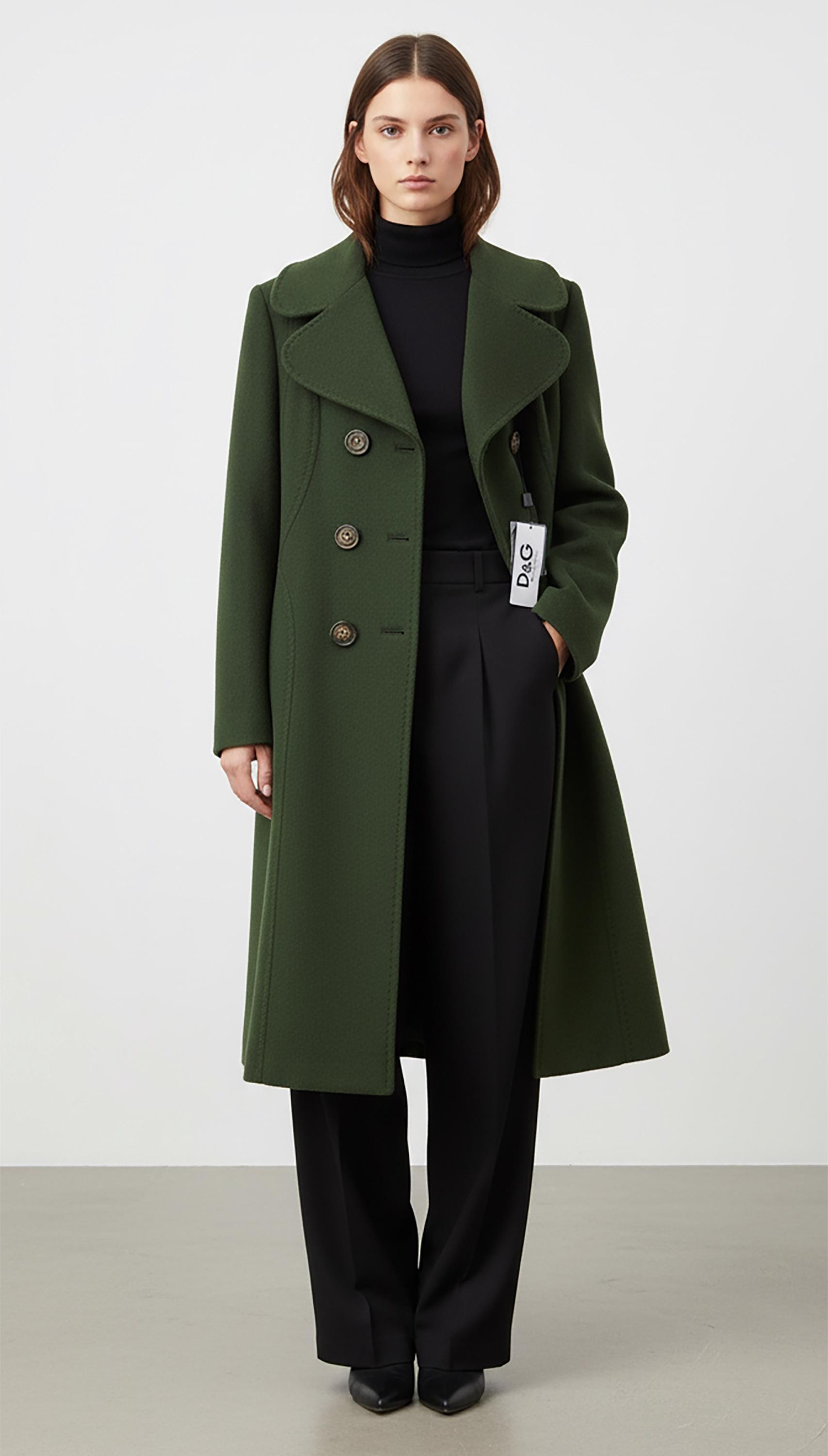 Vintage Dolce & Gabbana Wool Coat – 2000s Green Double Breasted 