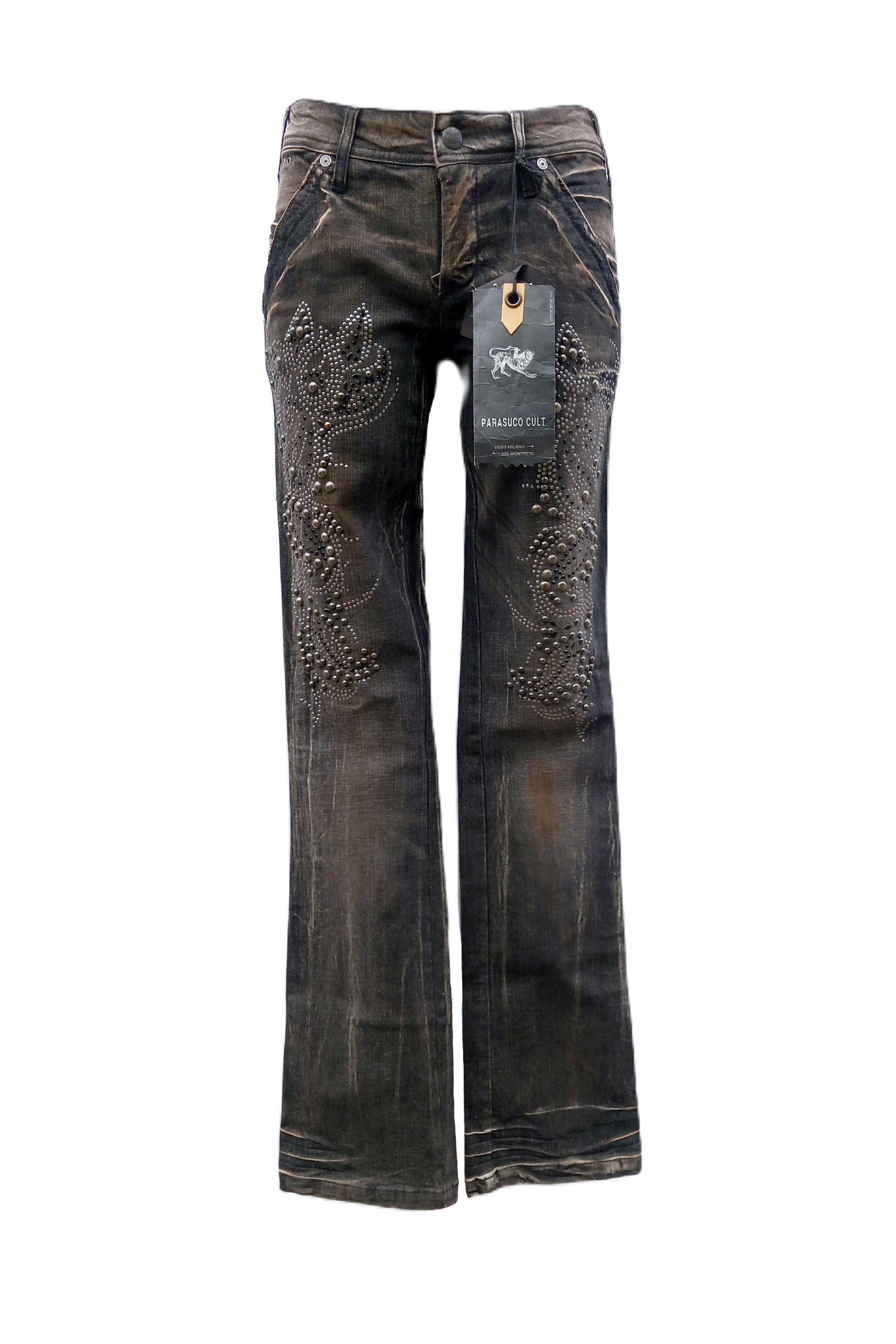 Y2K Parasuco Black Flared Jeans, Embroidered & Studded, Size 30 Us