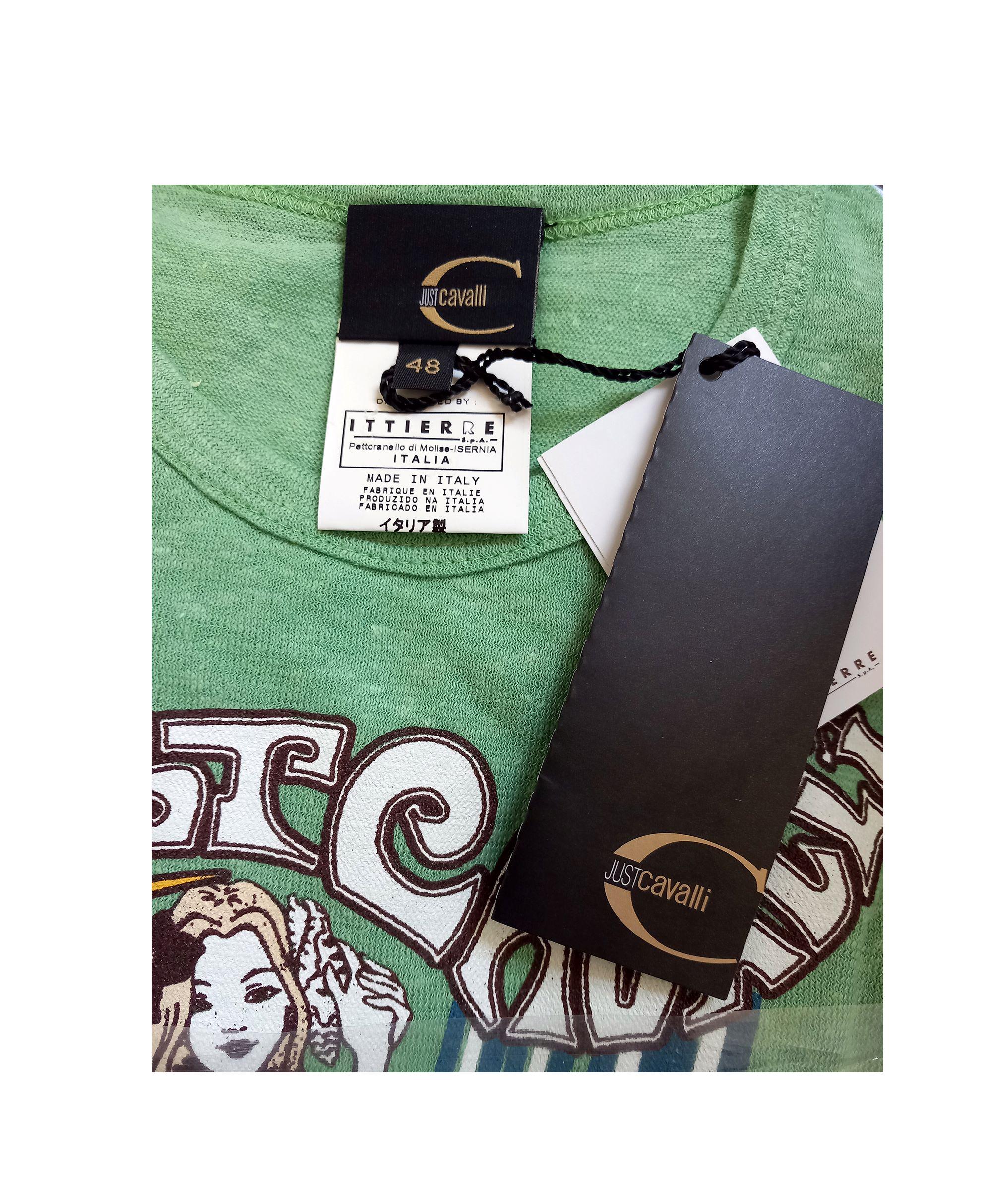 Vintage Just Cavalli Y2K T Shirt Green Hawaiian Hula Girl Graphic