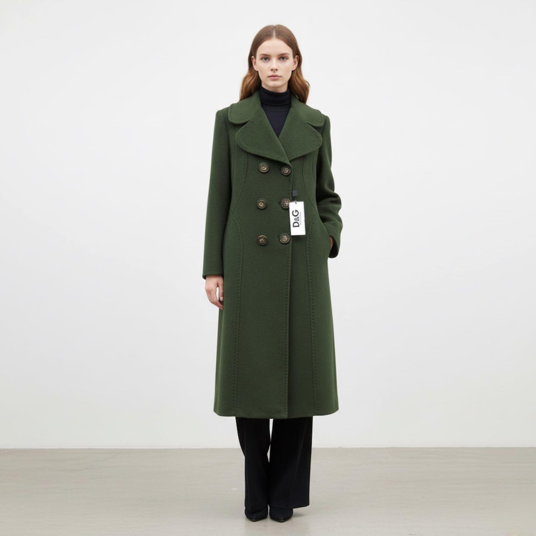 Vintage Dolce & Gabbana Wool Coat – 2000s Green Double Breasted