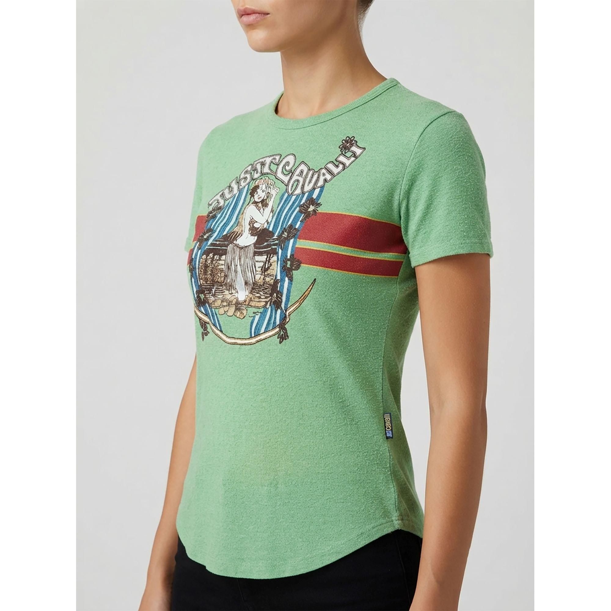 just cavalli ホース　グラフィック　tシャツ　y2k Vintage Just Cavalli Y2K T Shirt Green Hawaiian Hula Girl Graphic