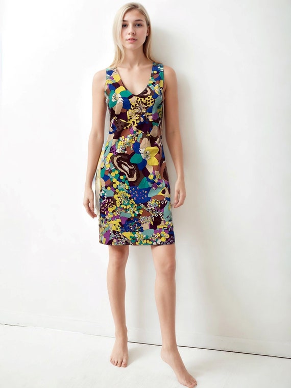 versace print bodycon dress Versace print dress Vintage Y2K Sheath, Designer Mini Dress,