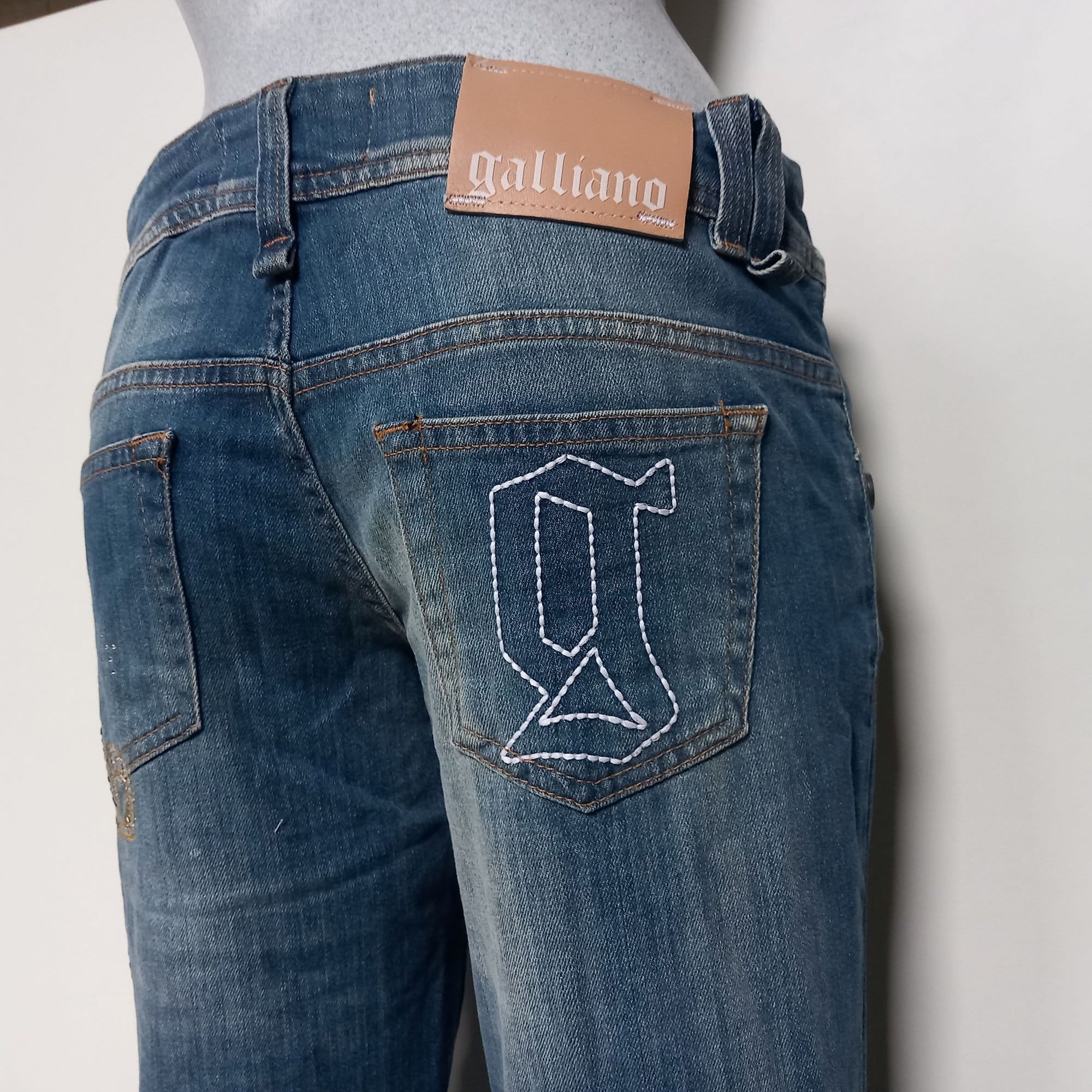 John Galliano Jeans With Embroidery and Sequins Vintage Y2K Faded