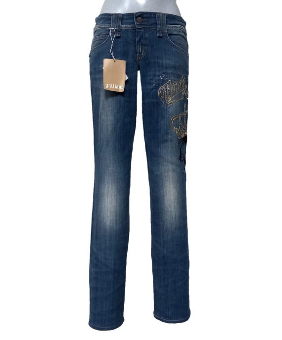 John Galliano Jeans With Embroidery and Sequins Vintage Y2K Faded