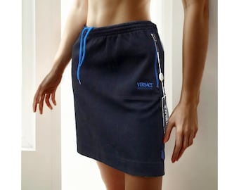 Short Skirt Embroidered Versace Jeans Couture Logo, Mini Skirt Elastic Waist, Size 38 IT
