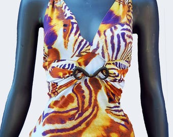 roberto cavalli 豹柄キャミソール　ブルー roberto cavalli 豹柄キャミソール ブルー Roberto Cavalli