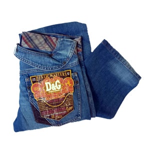 DOLCE & GABBANA - jeans, vintage denim pants with leather trim.