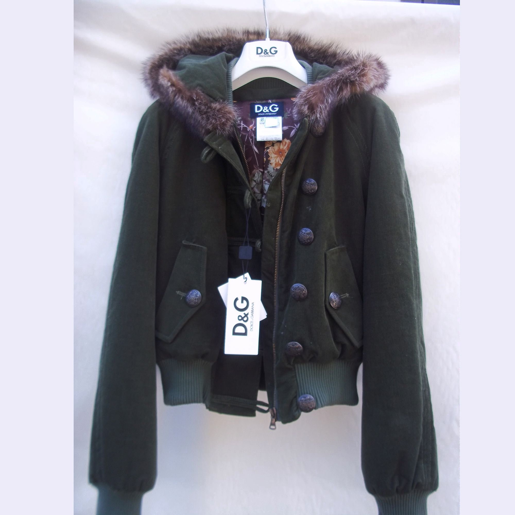 Vintage Dolce Gabbana Women's Jacket, Real Fur Hooded Parka, D&G