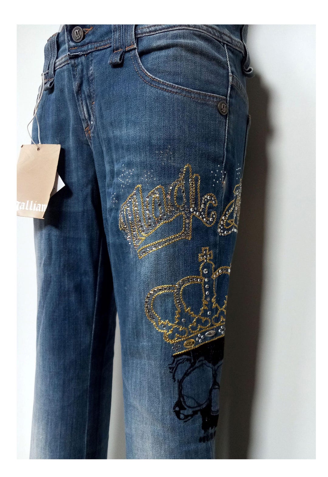 John Galliano Jeans With Embroidery and Sequins Vintage Y2K Faded