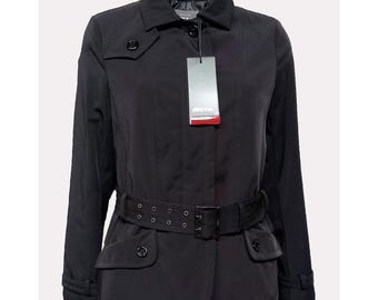 Short Black Trench Coat Size M, Signed Brema.