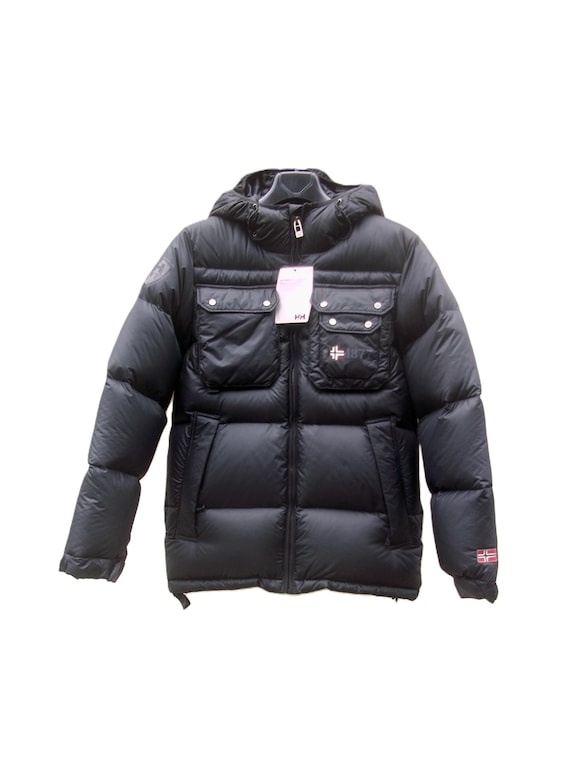 HELLY HANSEN Black Goose Hooded Down Jacket, Vintage Bomber Jacket 