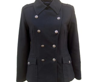 Double Breasted Short Black Wool-cashmere Coat , Women's Spring