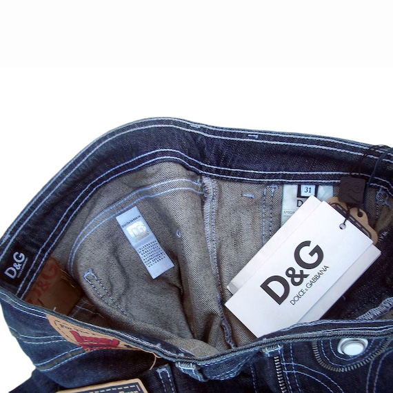 00s Dolce&Gabbana ヴィンテージ加工 デニム Y2K イタリア製 ヴィンテージ Y2K ドルチェ＆ガッバーナ ジーンズ、モチーフポケット