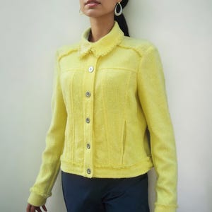 Versace tweed jacket, Vintage boucle jacket, 2000s Versace jeans couture, Yellow jacket size M, Versace Womens Clothing