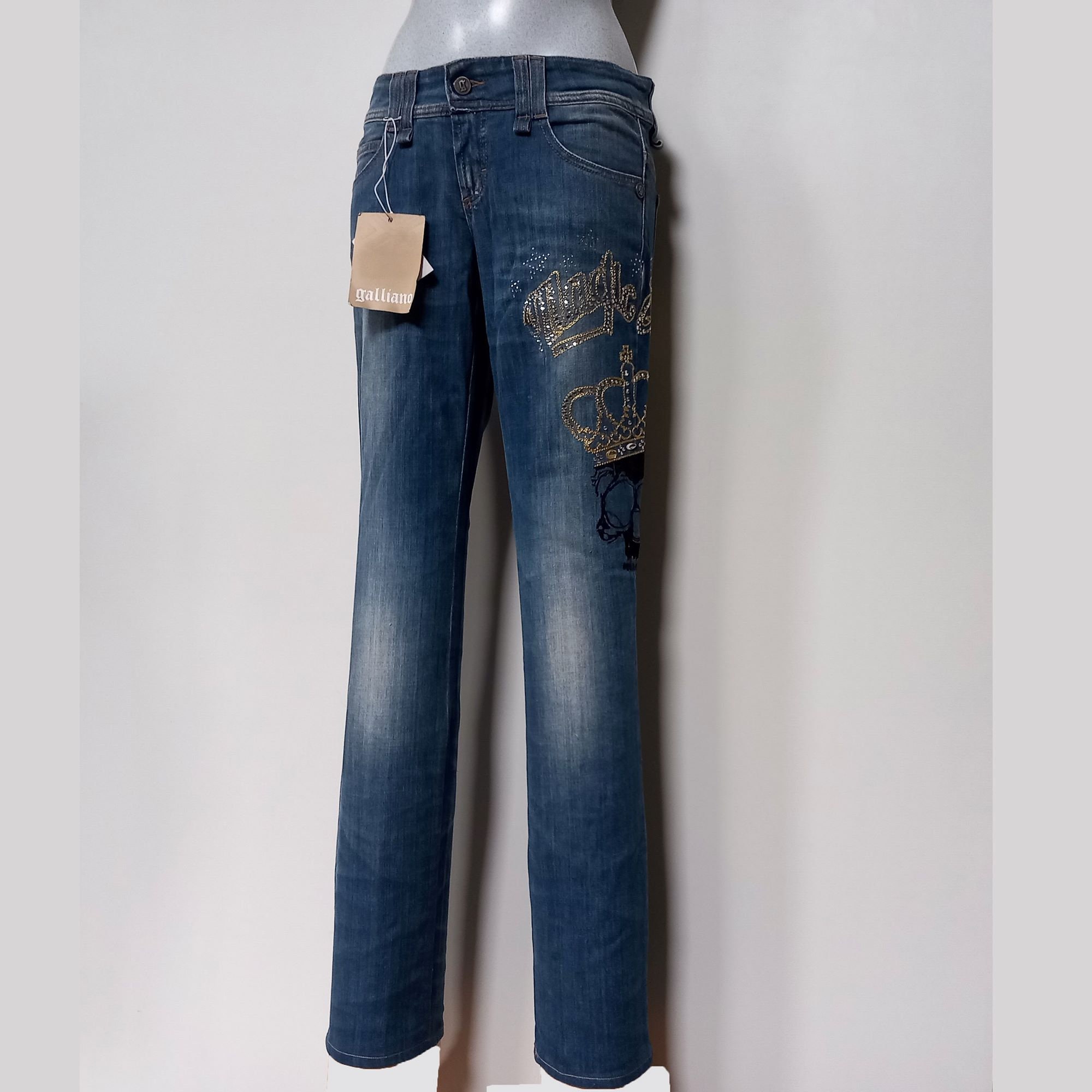 John Galliano Jeans With Embroidery and Sequins Vintage Y2K Faded