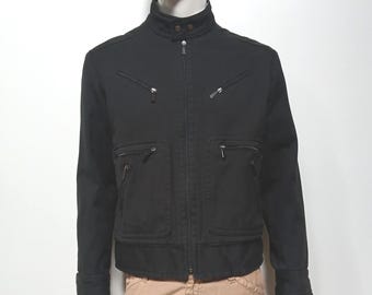 Chaqueta negra con cremallera, estilo vintage Y2K, para otoño/invierno, Versace, talla XL.