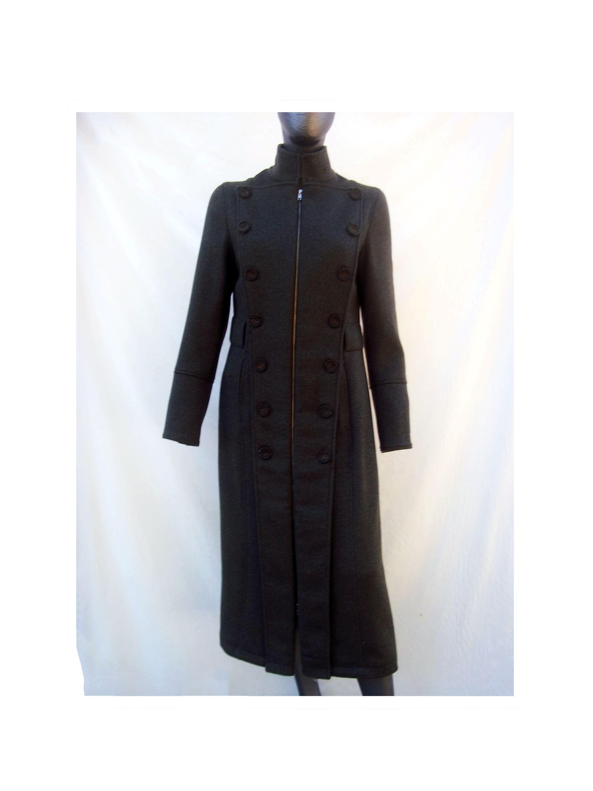 Womens 100% Wool Long Coat, Vintage Coat With Zipper and Buttons