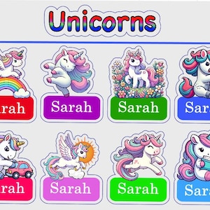 Cute Unicorn Name Labels, Name Labels for Kids, Cute Unicorn Stickers, Custom Unicorn decals, Cute Daycare Labels, Cute Waterproof Labels