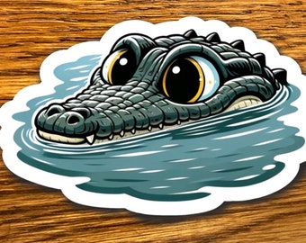Sneaky alligator vinyl sticker, cute alligator, alligator decals,  water bottle stickers, laptop stickers,