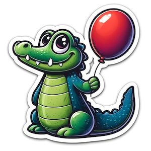 Alligator holding a balloon vinyl sticker, cute alligator, gator stickers, laptop decal, water bottle decals, laptop stickers,