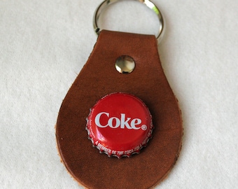 Coke Coca Cola Red Soda Pop Bottle Cap Leather Key Fob