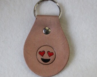 Leather Key Fob - Laughing Smiling Hearts Eyes Emoji