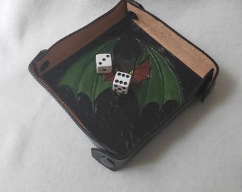 Leather Coin Caddy / Dice Tray - Green Dragon D&D