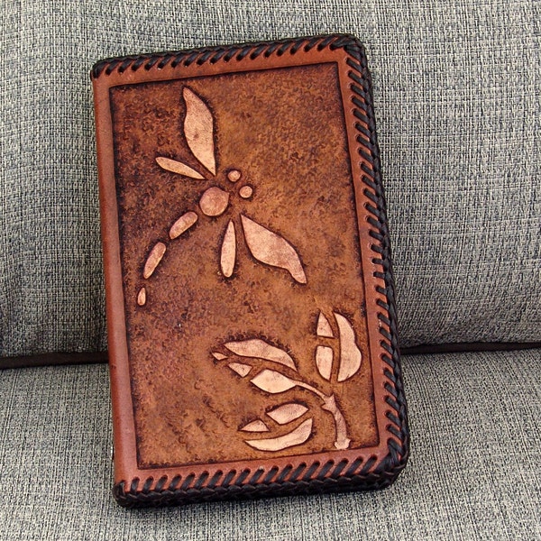 Hand Tooled Leather Addressbook - Dragonflies and Bamboo