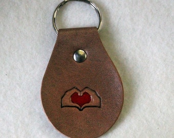 Leather Key Fob - Two Hands One Heart Emoji