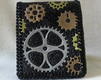 Hand Tooled STEAM PUNK Gears Wallet with ID holder