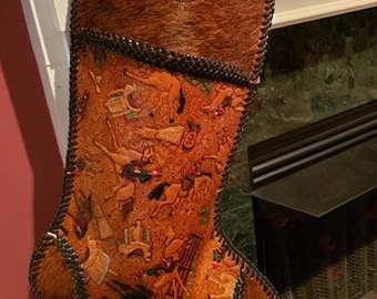 18 inch all leather Christmas stocking with Cowboy / Horses pattern