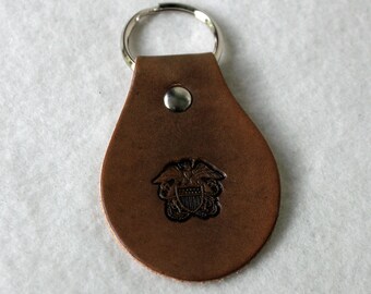 Brown Leather Key Fob - United States Navy Emblem