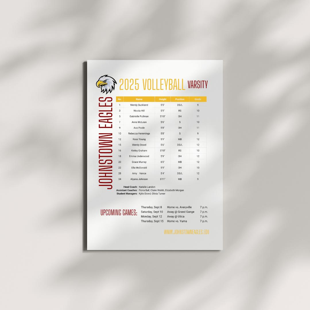 Volleyball Roster Image Layout Editable Volleyball Roster Template: Printable Game Program (8.5x11 ...