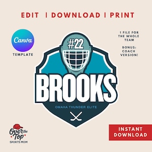 Editable Hockey Door Sign Template for Hotel Rooms | Printable Team for Travel Hockey | Locker Sign |  Canva Template