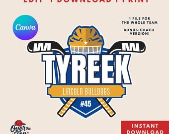 Editable Hockey Team Door Sign Template: Travel Hockey Locker Decor (Canva)