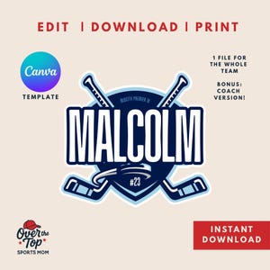Editable Hockey Door Sign Template for Hotel Rooms | Printable Team for Travel Hockey | Locker Sign |  Canva Template