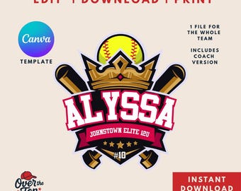 Softball Team Door Locker Sign - Editable Canva Template Downloadable
