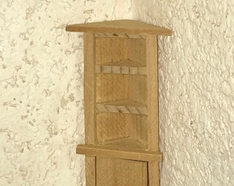 Dollhouse miniature kitchen corner cabinet hutch 1:4 scale half scale