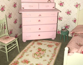 OOAK miniature dresser pink with roses