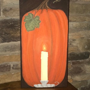 Fall primitive pumpkin wall art country antique candlestick autumn