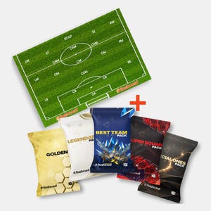 Fussballplatz & FC24 Fußballkarten Mega Bundle mit Tischaufsteller - Sammelgeschenk für Fußball-Fans und Geburtstagsgeschenk