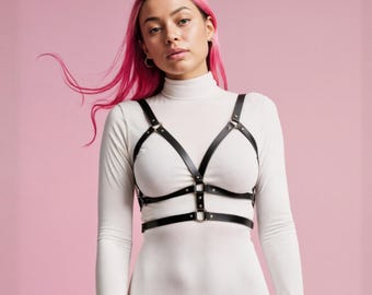 Leather Chest Harness for Women - Adjustable Underbust Belt - Festival Lingerie Plus Size