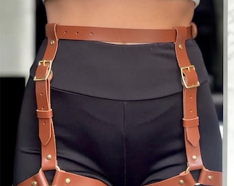 Leather Thigh Harness - Plus Size Adjustable Leg Garter - Festival Body Belt - BDSM Bondage Lingerie