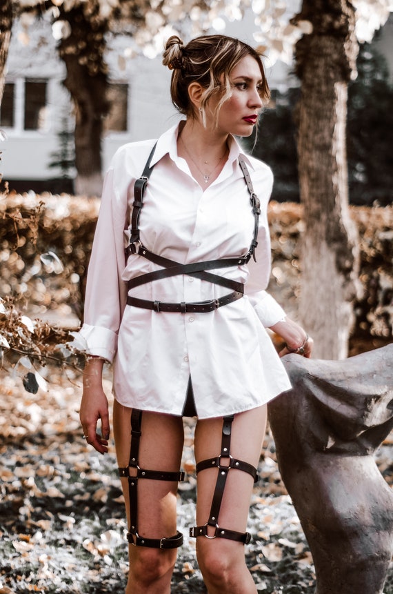 Punk Leather Thigh Straps Gothic Harness Adjustable Costume Accessory Festival High Waist Belt Multi Chain Black Elastic Waist Leg Garter  main image 3