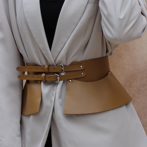 Leather Peplum Belt – Handmade Corset Waist Belt, Gothic Festival Basque for Women