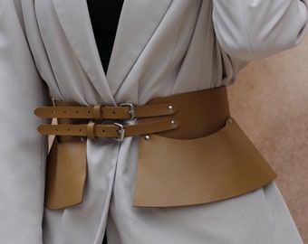 Leather Peplum Belt – Handmade Corset Waist Belt, Gothic Festival Basque for Women